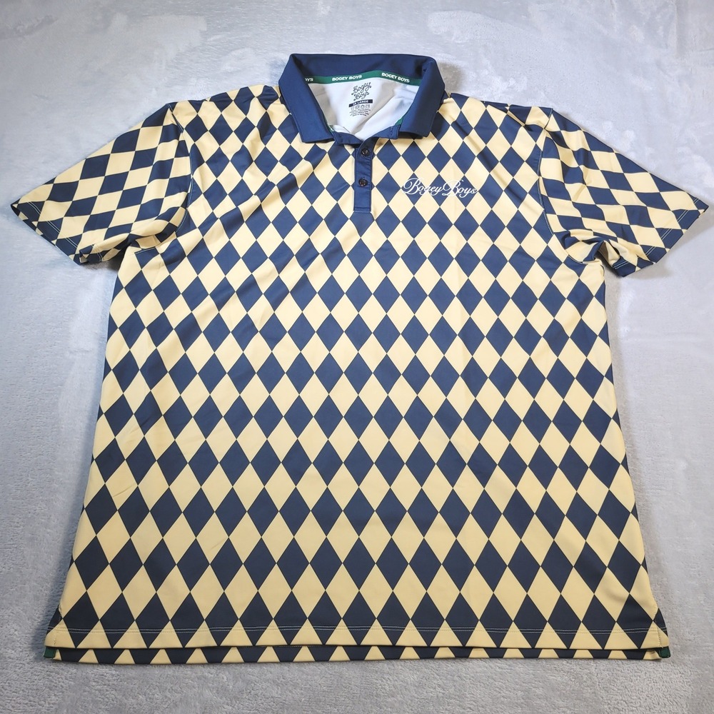 Bogey Boys Shirt Mens 3XL Blue Gold Argyle Golf Polo Diamond French Terry‎